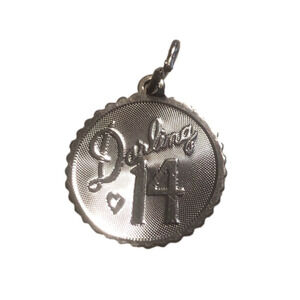 VTG Sterling Silver ‘Darling 14’ Miniature Charm Bracelet Disc Charm 20mm